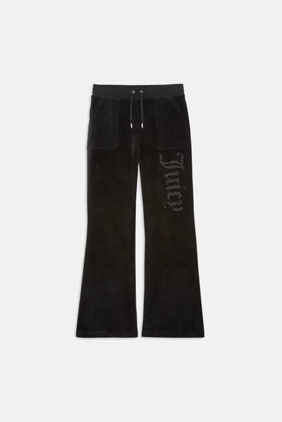 BLACK LOW RISE JEWELLED CLASSIC VELOUR TRACK PANT