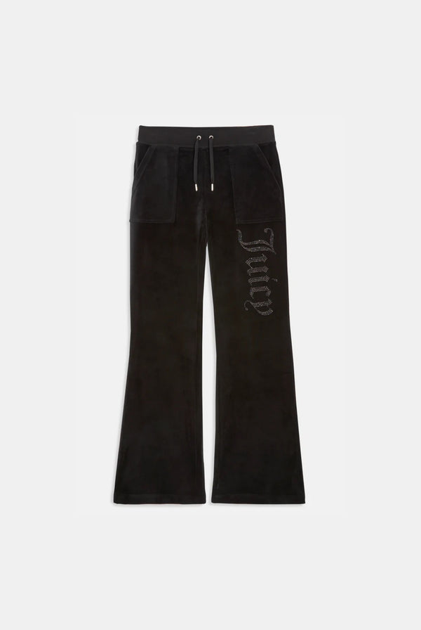 BLACK LOW RISE JEWELLED CLASSIC VELOUR TRACK PANT