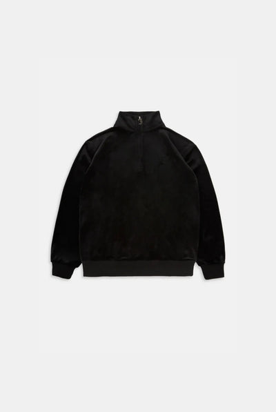 BLACK OVERSIZED QUARTER ZIP CLASSIC VELOUR TRACK TOP