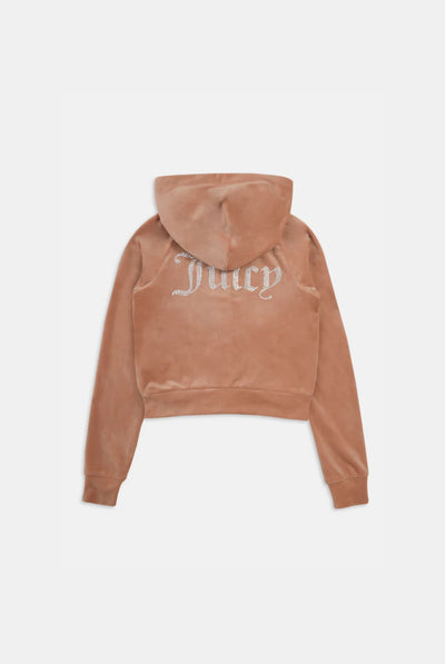 CAFE AU LAIT DIAMANTÉ VELOUR ZIP-THROUGH HOODIE