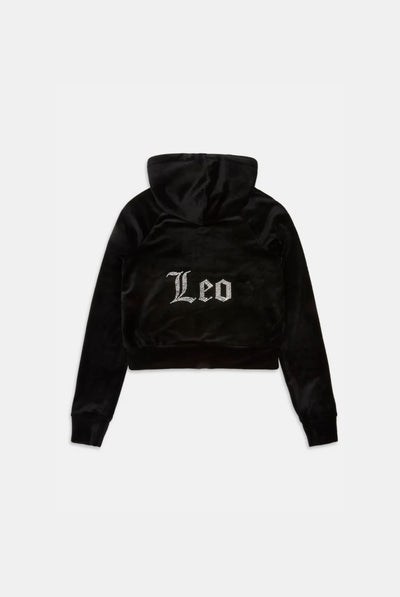 'LEO' BLACK DIAMANTÉ VELOUR ZIP-THROUGH HOODIE