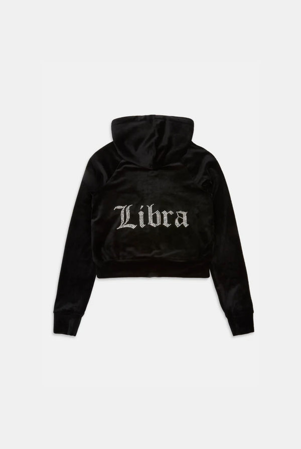 'LIBRA' BLACK DIAMANTÉ VELOUR ZIP-THROUGH HOODIE