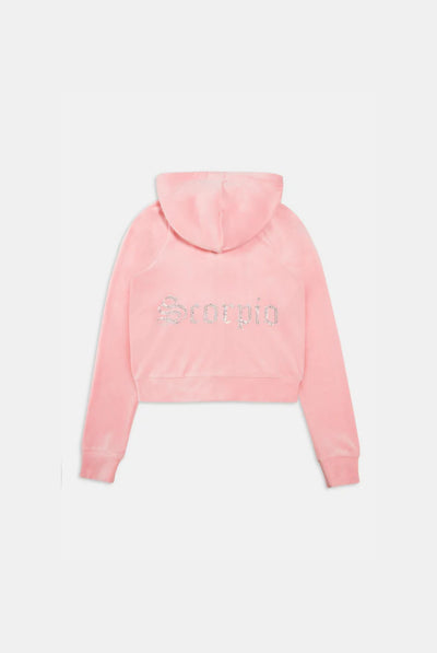 'SCORPIO' JUICY PINK DIAMANTÉ VELOUR ZIP-THROUGH HOODIE