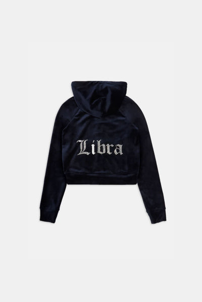 'LIBRA' NIGHT SKY DIAMANTÉ VELOUR ZIP-THROUGH HOODIE