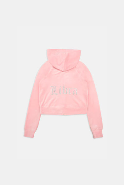 'LIBRA' JUICY PINK DIAMANTÉ VELOUR ZIP-THROUGH HOODIE