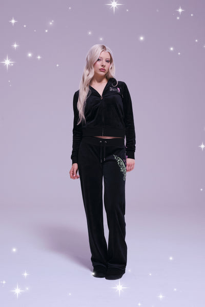 DISNEY |  BLACK PRINTED VELOUR LOW RISE FLARE