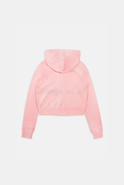 'SAGITTARIUS' JUICY PINK DIAMANTÉ VELOUR ZIP-THROUGH HOODIE