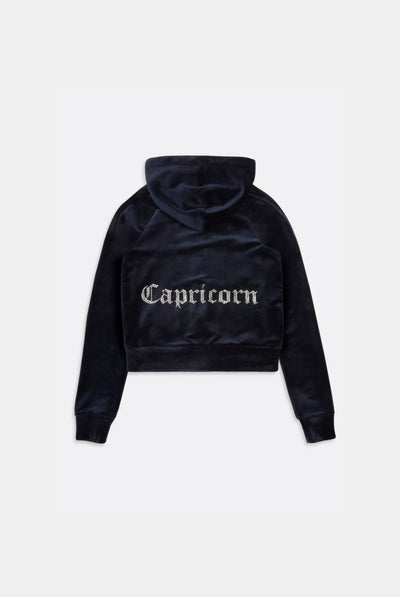 'CAPRICORN' NIGHT SKY DIAMANTÉ VELOUR ZIP-THROUGH HOODIE