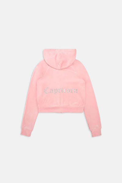 'CAPRICORN' JUICY PINK DIAMANTÉ VELOUR ZIP-THROUGH HOODIE