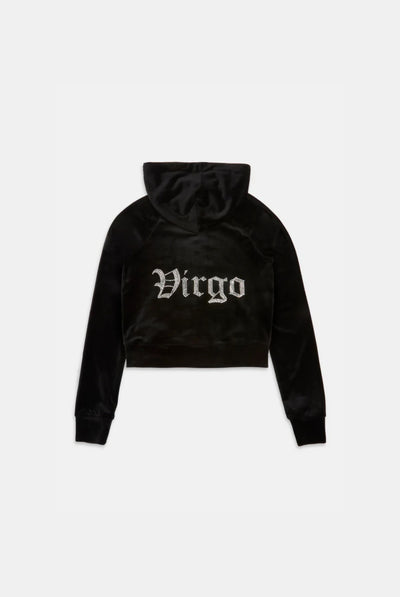 'VIRGO' BLACK DIAMANTÉ VELOUR ZIP-THROUGH HOODIE