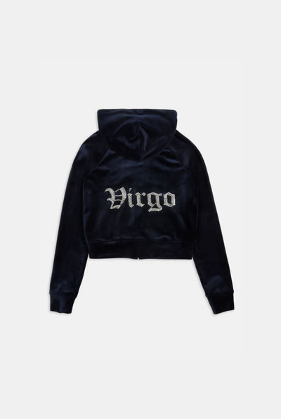 'VIRGO' NIGHT SKY DIAMANTÉ VELOUR ZIP-THROUGH HOODIE