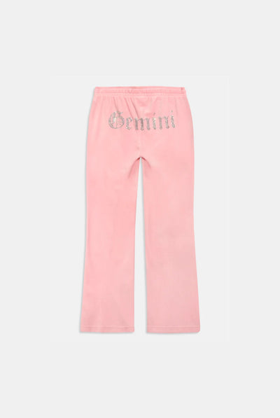 'GEMINI' JUICY PINK VELOUR DIAMANTÉ TRACKSUIT BOTTOM