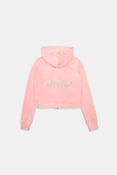 'VIRGO' JUICY PINK DIAMANTÉ VELOUR ZIP-THROUGH HOODIE