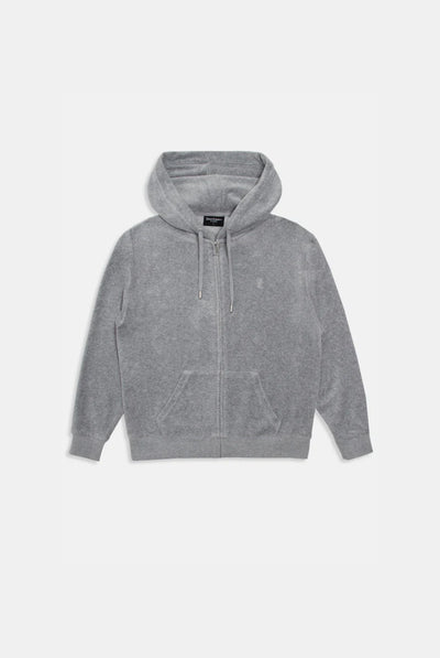 SILVER MARL COTTON VELOUR OVERSIZED HOODIE