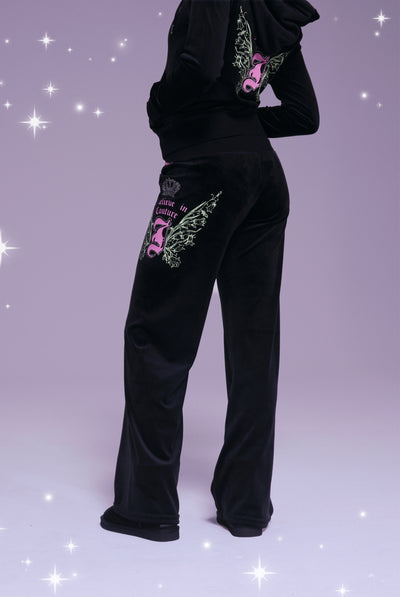 DISNEY |  BLACK PRINTED VELOUR LOW RISE FLARE