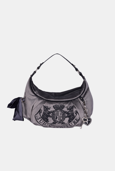 GREY CREST VELOUR HOBO BAG