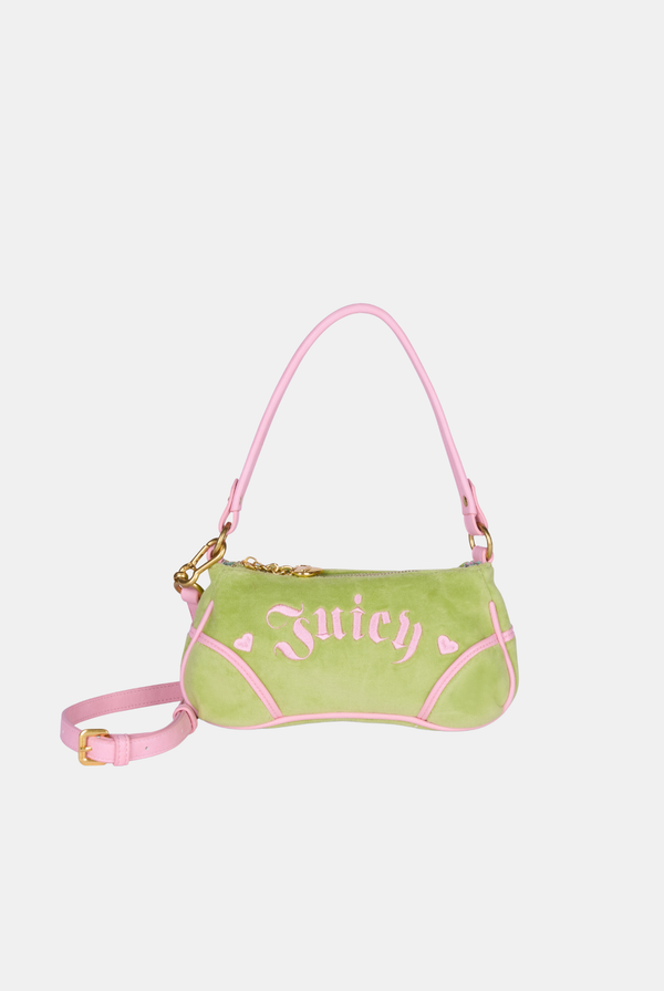 PISTACHIO GREEN & PINK VELOUR MINI HANDBAG