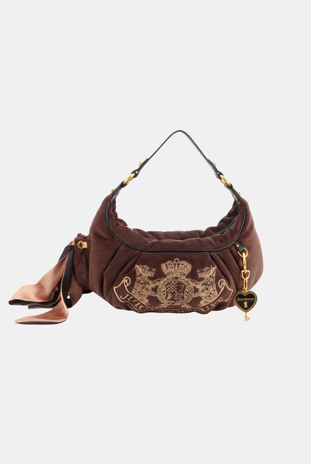 CHOCOLATE CREST VELOUR HOBO BAG