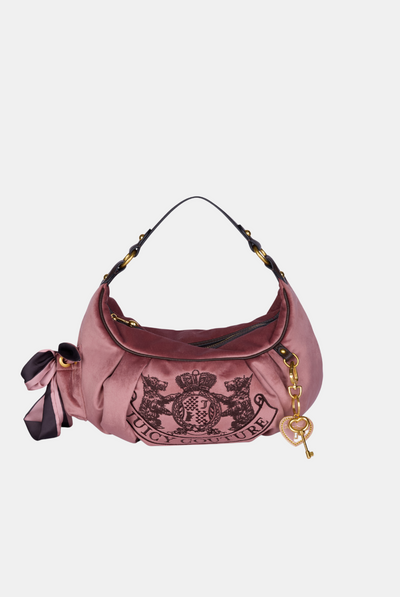 POWDER PINK CREST VELOUR HOBO BAG
