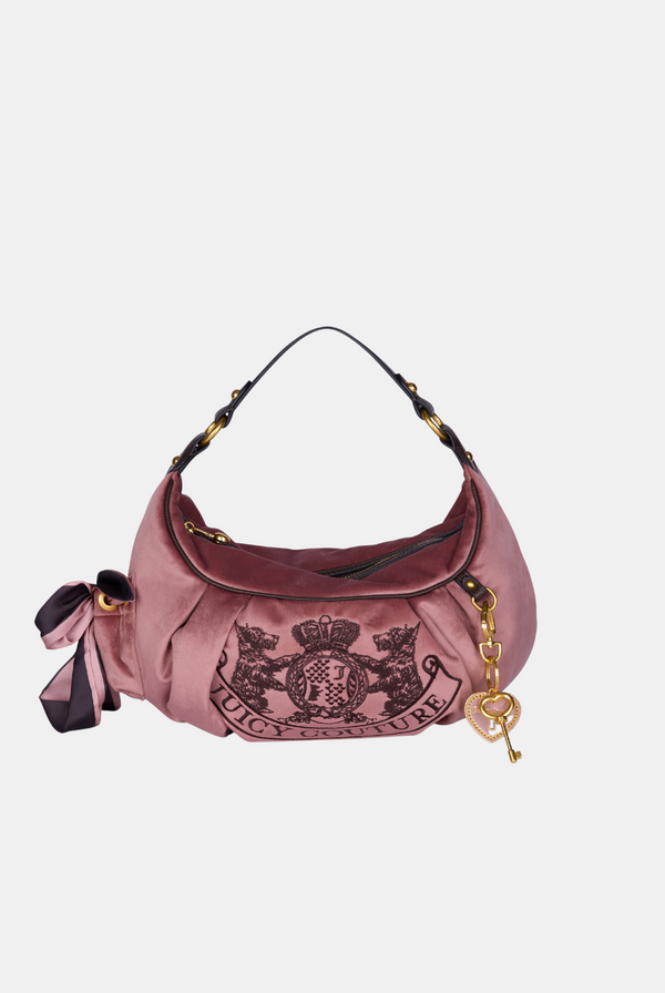 POWDER PINK CREST VELOUR HOBO BAG