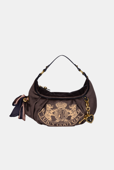 CHOCOLATE CREST VELOUR HOBO BAG