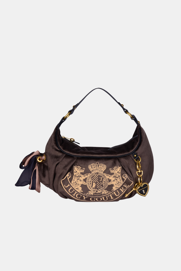 CHOCOLATE CREST VELOUR HOBO BAG