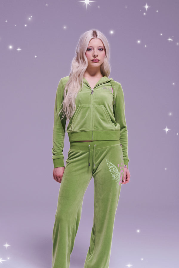 DISNEY | PIQUANT GREEN PRINTED VELOUR LOW RISE FLARE