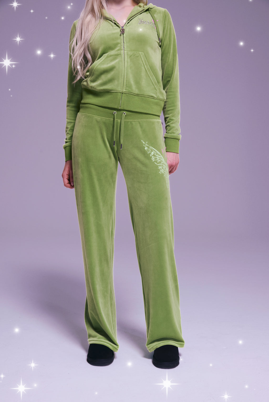 DISNEY | PIQUANT GREEN PRINTED VELOUR LOW RISE FLARE