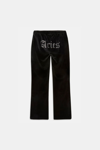 ARIES' BLACK VELOUR DIAMANTÉ TRACKSUIT BOTTOM