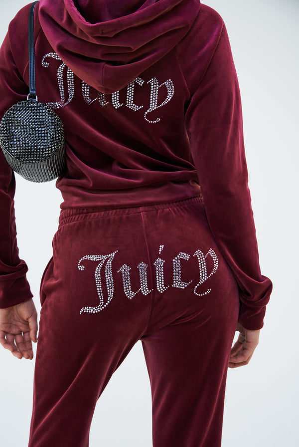 TAWNY PORT DIAMANTE VELOUR ZIP-THROUGH HOODIE – Juicy Couture UK