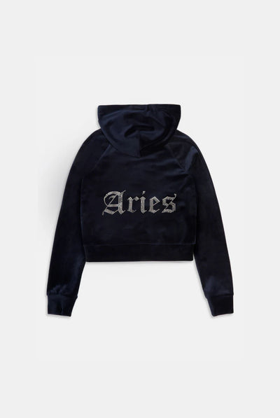 ARIES' NIGHT SKY DIAMANTÉ VELOUR ZIP-THROUGH HOODIE