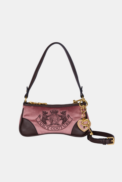 POWDER PINK CREST EMBROIDERED SHOULDER BAG