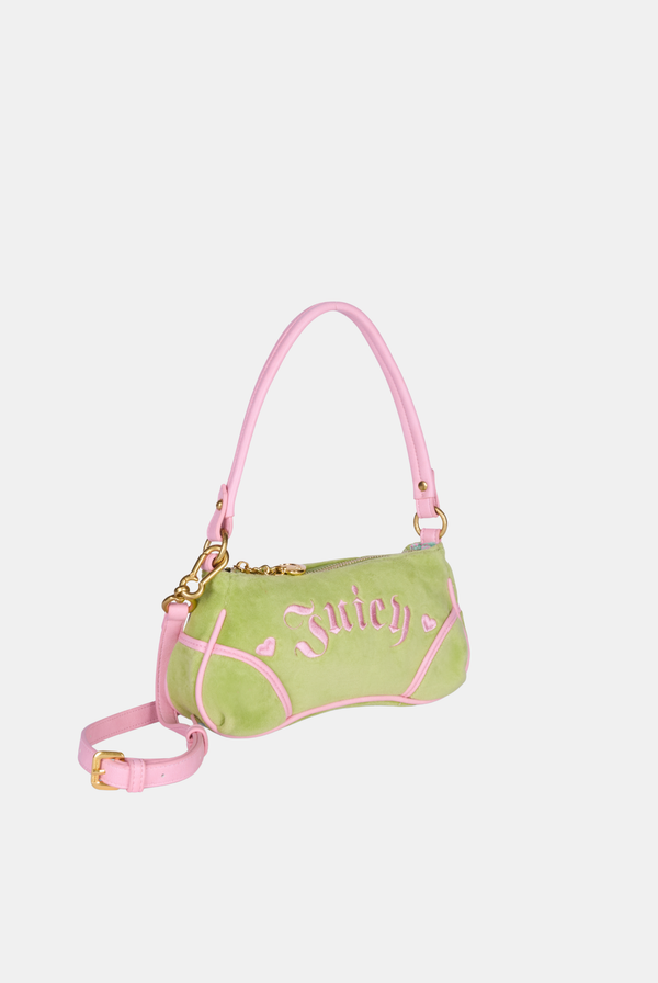 PISTACHIO GREEN & PINK VELOUR MINI HANDBAG