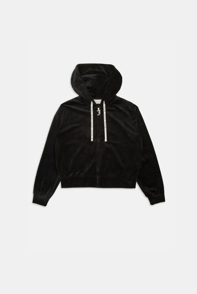 BLACK LOUNGE RIB VELOUR HOODIE