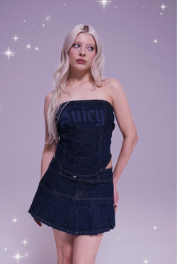 Displays a model wearing the Disney 'Juicy' branded denim diamanté bandeau 