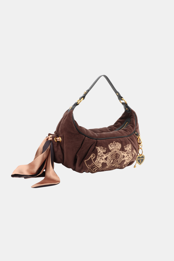 CHOCOLATE CREST VELOUR HOBO BAG
