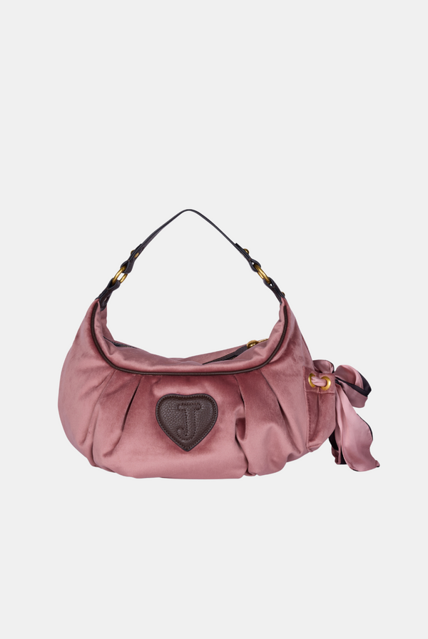 POWDER PINK CREST VELOUR HOBO BAG