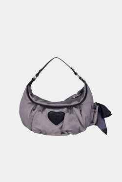 Displays the Grey 'Juicy' branded crest velour hobo bag 