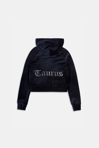 TAURUS' NIGHT SKY DIAMANTÉ VELOUR ZIP-THROUGH HOODIE