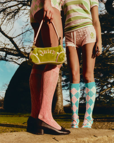 PISTACHIO GREEN & PINK VELOUR MINI HANDBAG