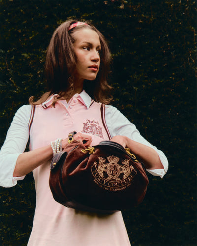 CHOCOLATE CREST VELOUR HOBO BAG