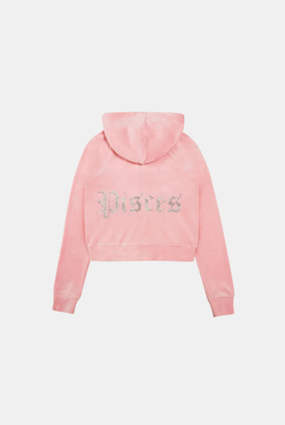 'PISCES' JUICY PINK DIAMANTÉ VELOUR ZIP-THROUGH HOODIE