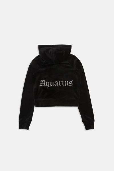 AQUARIUS' BLACK DIAMANTÉ VELOUR ZIP-THROUGH HOODIE