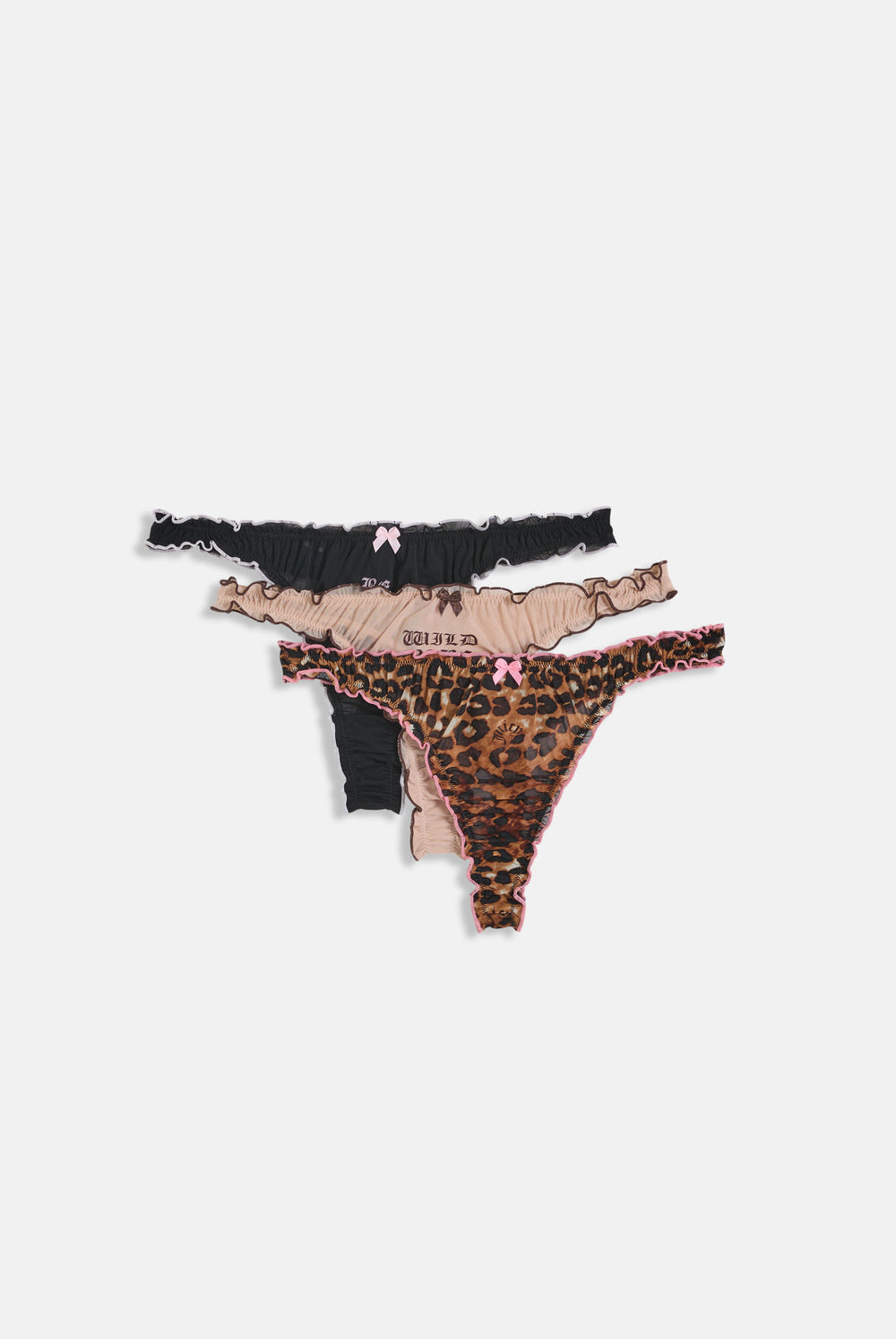 3 Pack Print Mesh Frill Thongs