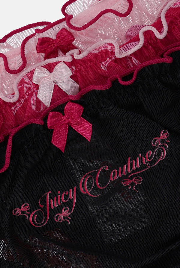 3 PACK BOW PRINT MESH FRILL THONG