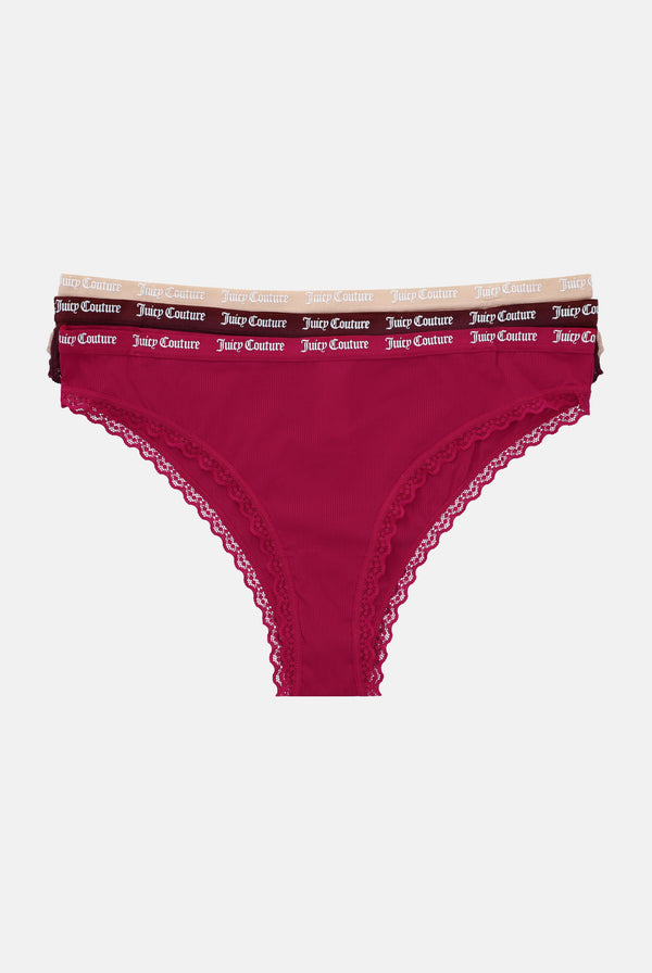 3 PACK RIBBED MICROFIBRE LACE TRIM BRIEF