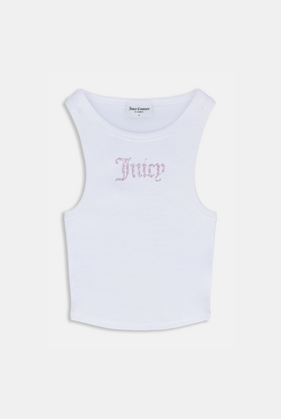 WHITE DIAMANTE RIB CROP VEST