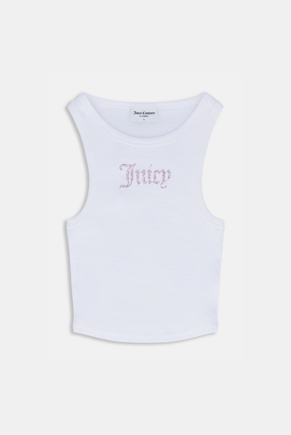 WHITE DIAMANTE RIB CROP VEST
