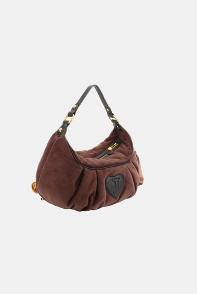 CHOCOLATE CREST VELOUR HOBO BAG