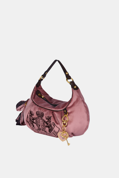 POWDER PINK CREST VELOUR HOBO BAG